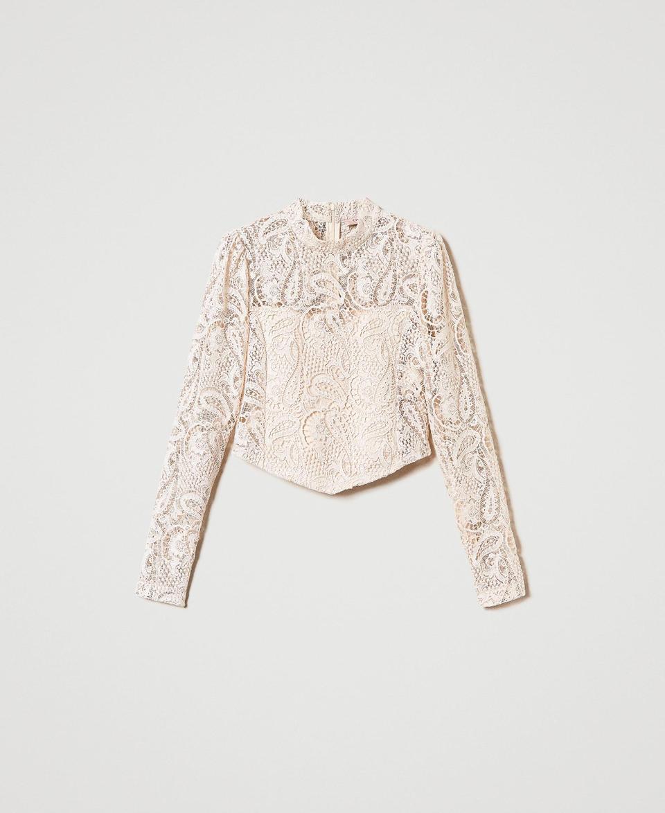 Twin Set Blusa Cropped In Pizzo Macramè