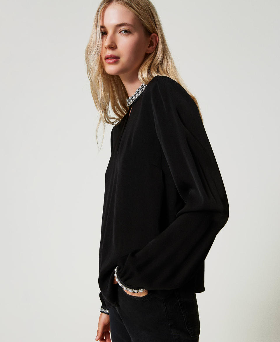 Twin Set Blusa In Crêpe Con Ricami