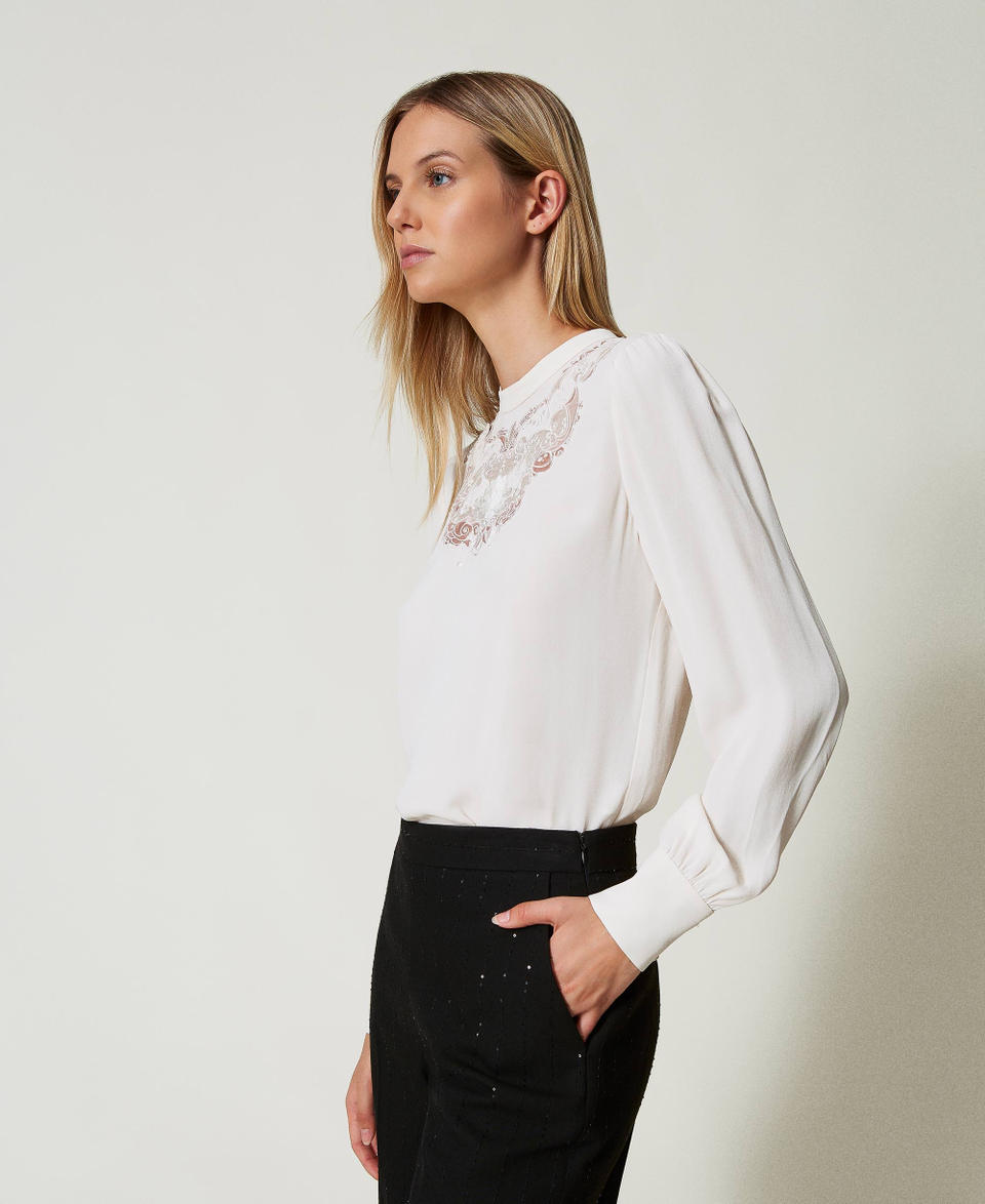 Twin Set Blusa In Crêpe Con Ricamo Floreale