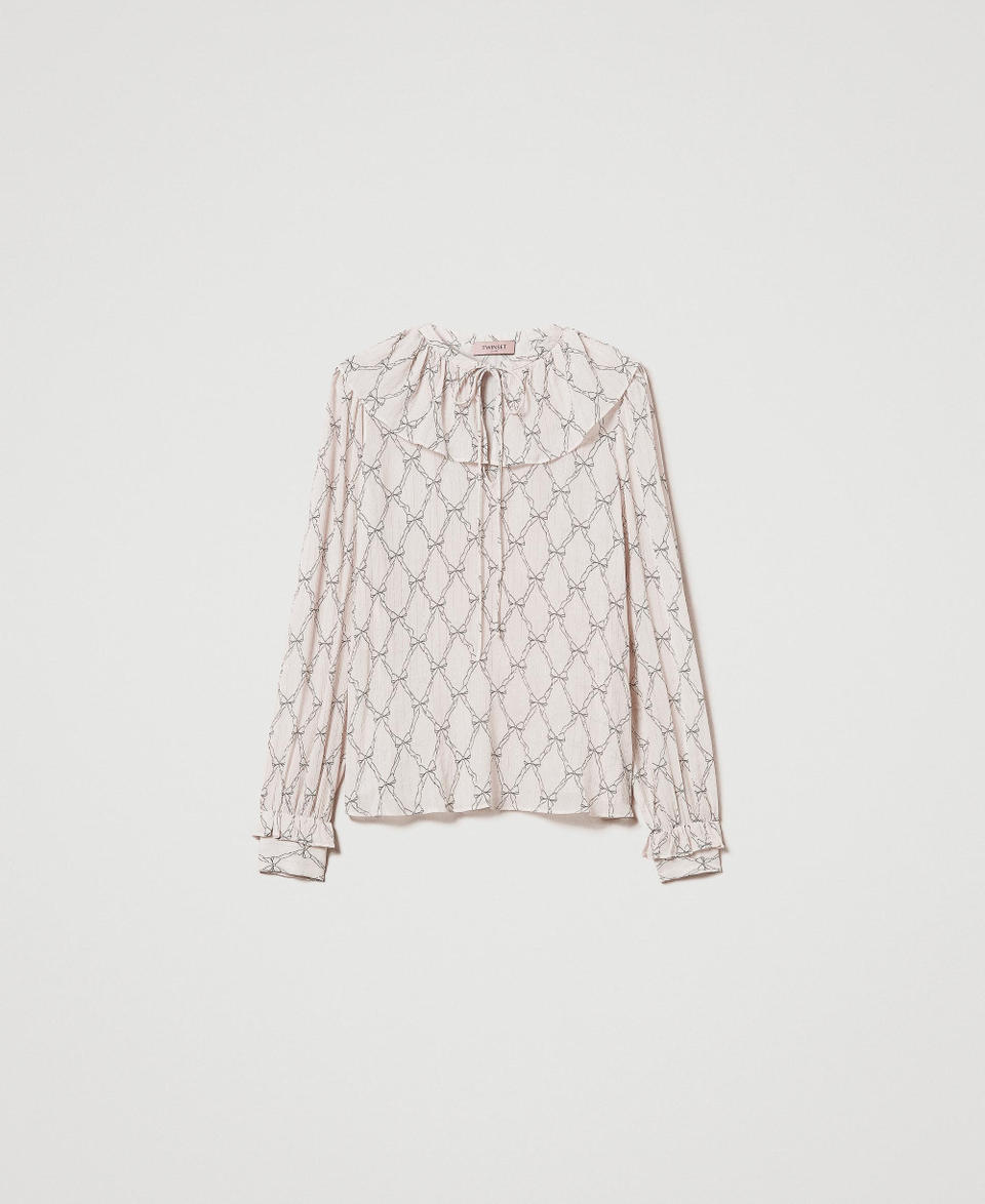 Twin Set Blusa In Creponne Con Stampa Fiocchi
