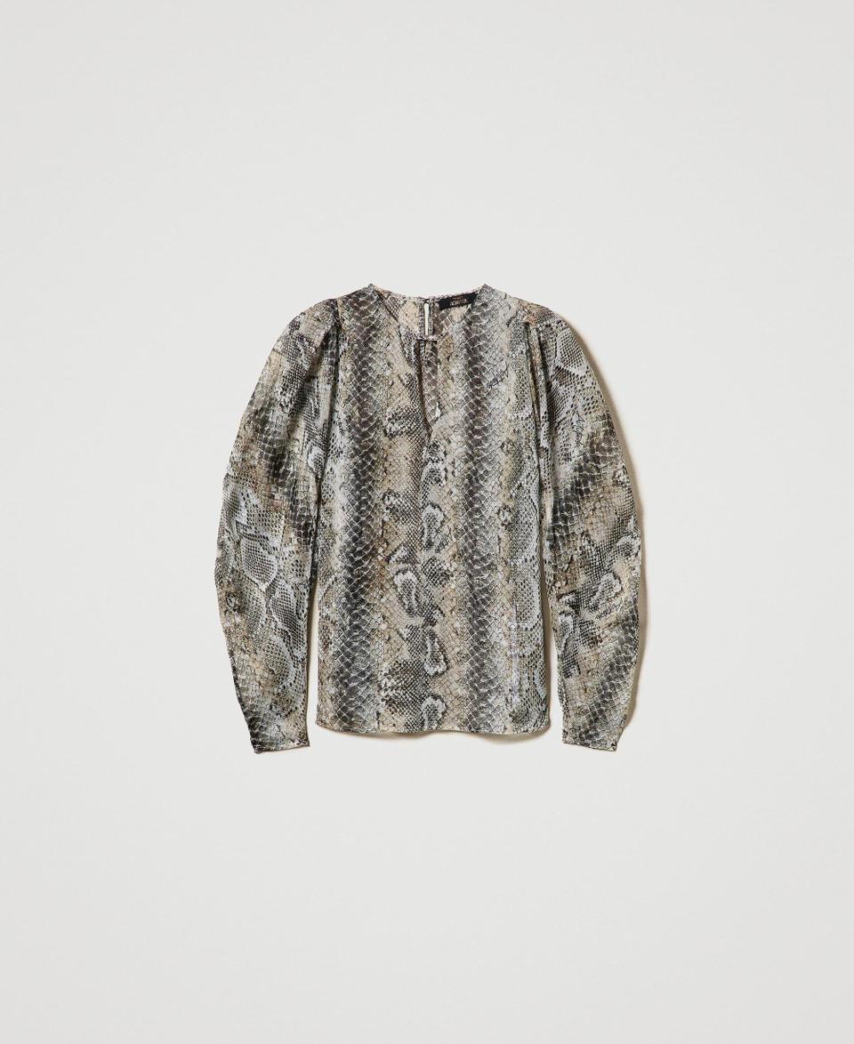 Twin Set Blusa In Creponne Con Stampa Snake