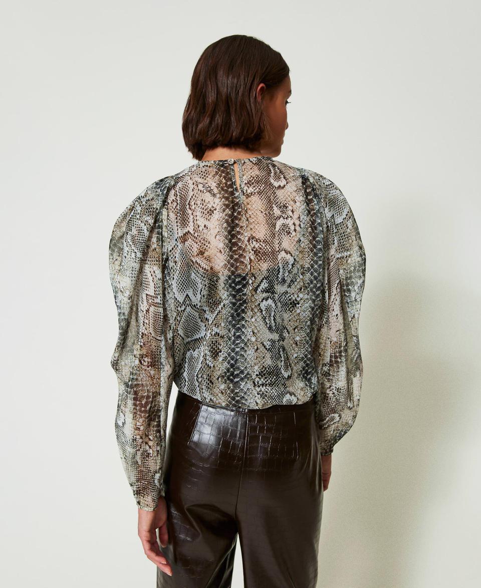 Twin Set Blusa In Creponne Con Stampa Snake