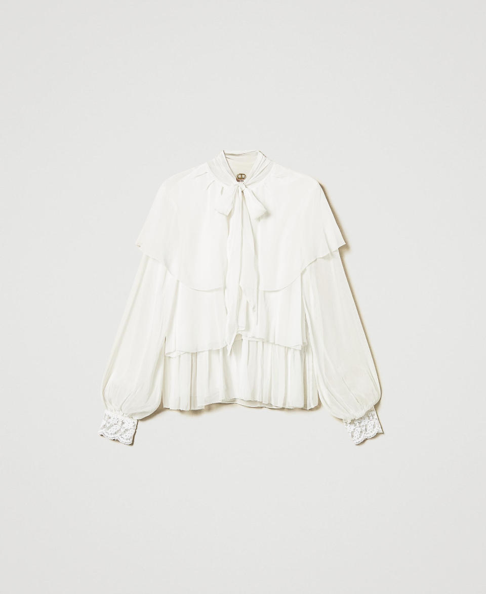 Twin Set Blusa In Georgette Con Balze E Pizzo