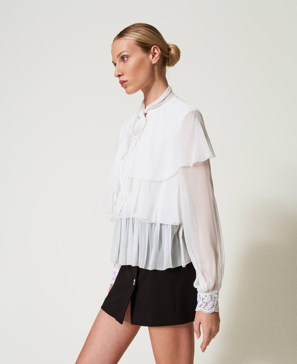 Twin Set Blusa In Georgette Con Balze E Pizzo