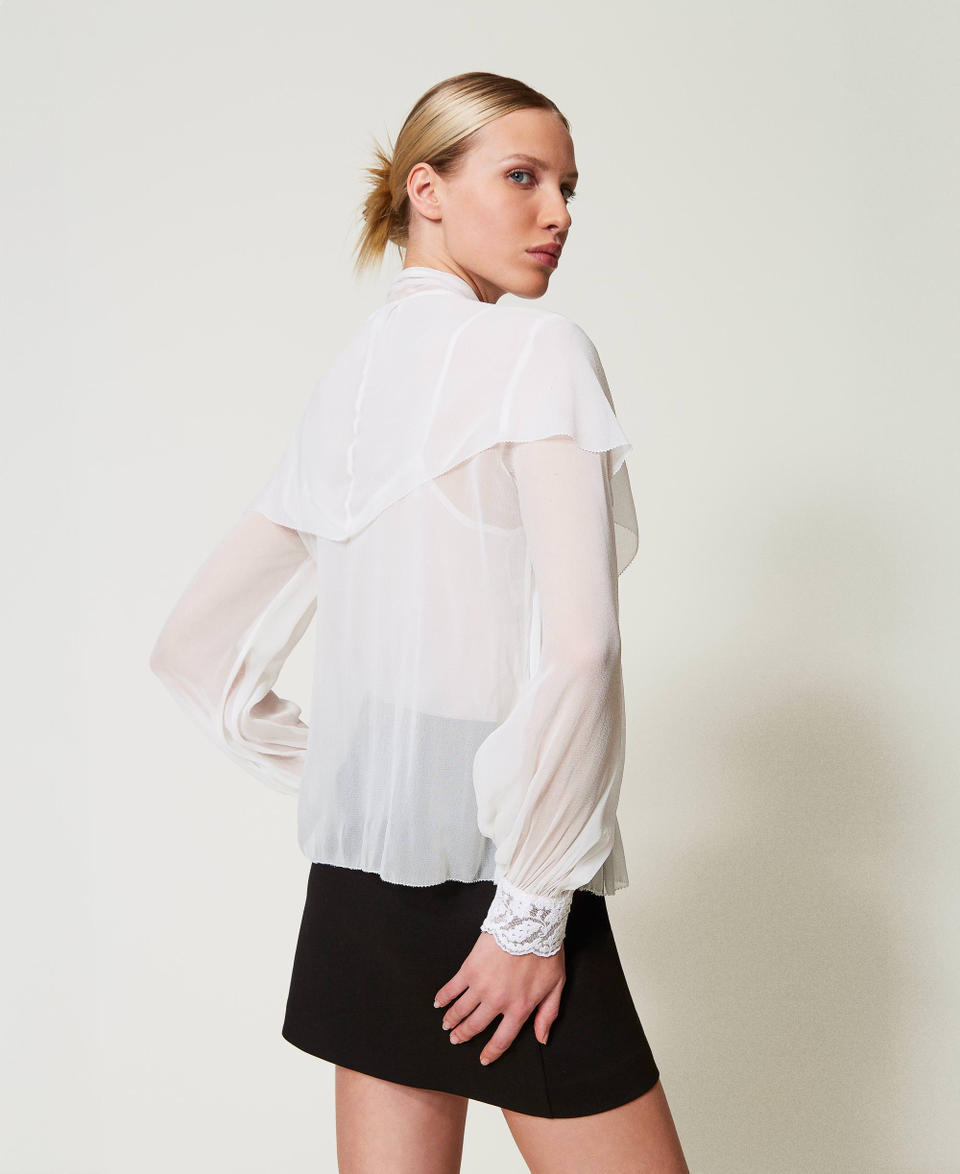 Twin Set Blusa In Georgette Con Balze E Pizzo
