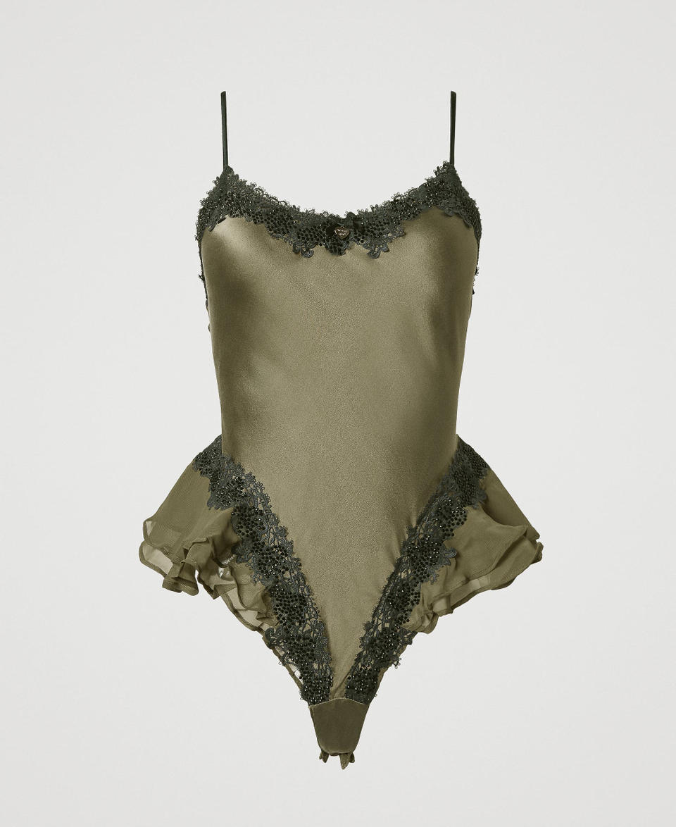 Twin Set Body In Seta Con Macramè E Strass