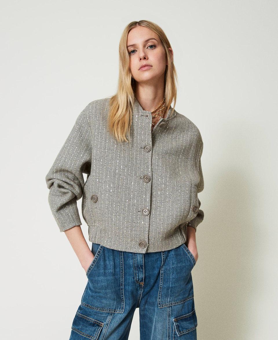 Twin Set Bomber In Panno Double Con Paillettes