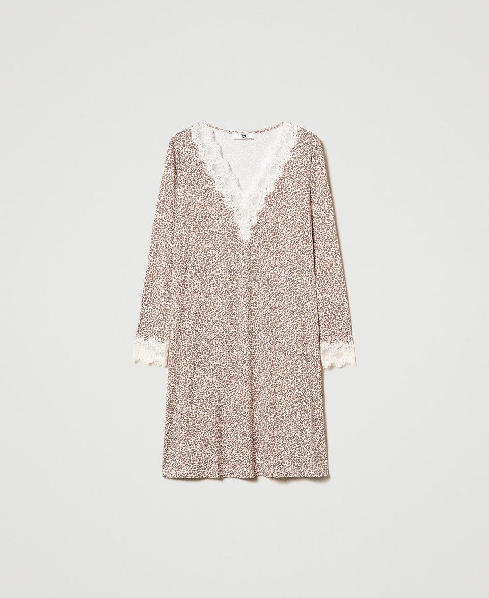 Twin Set Camicia Da Notte Stampata Con Pizzo