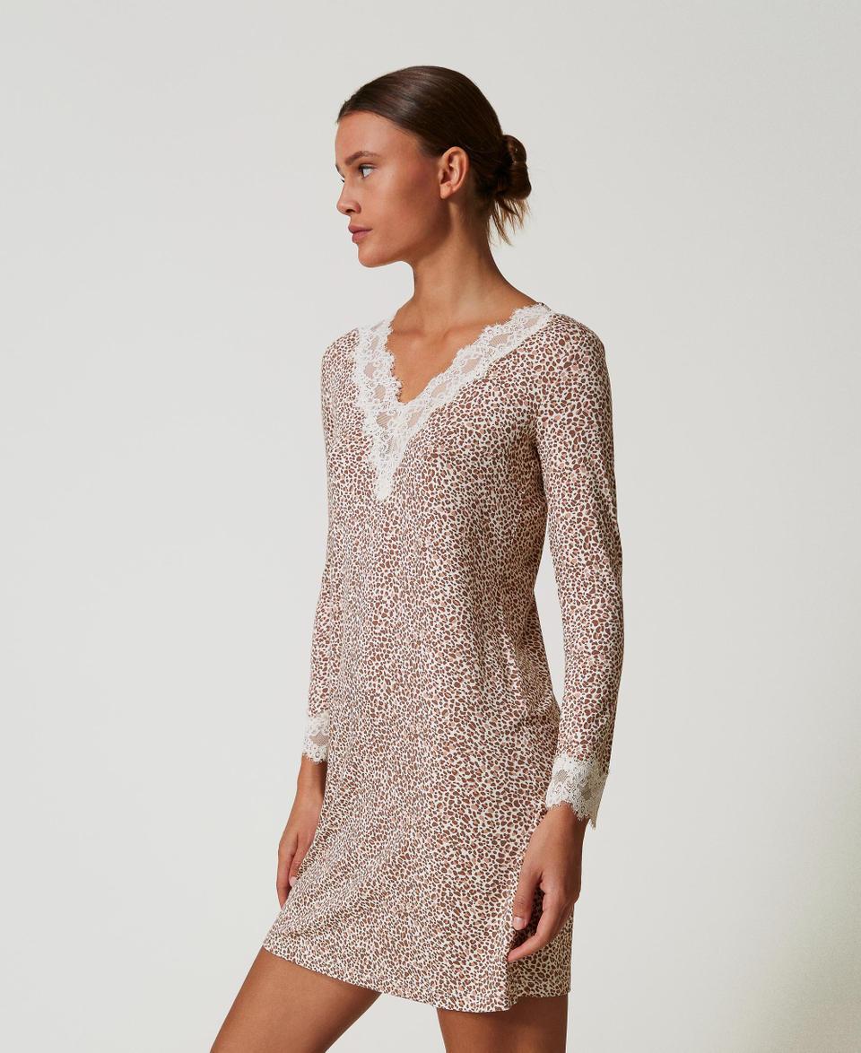 Twin Set Camicia Da Notte Stampata Con Pizzo