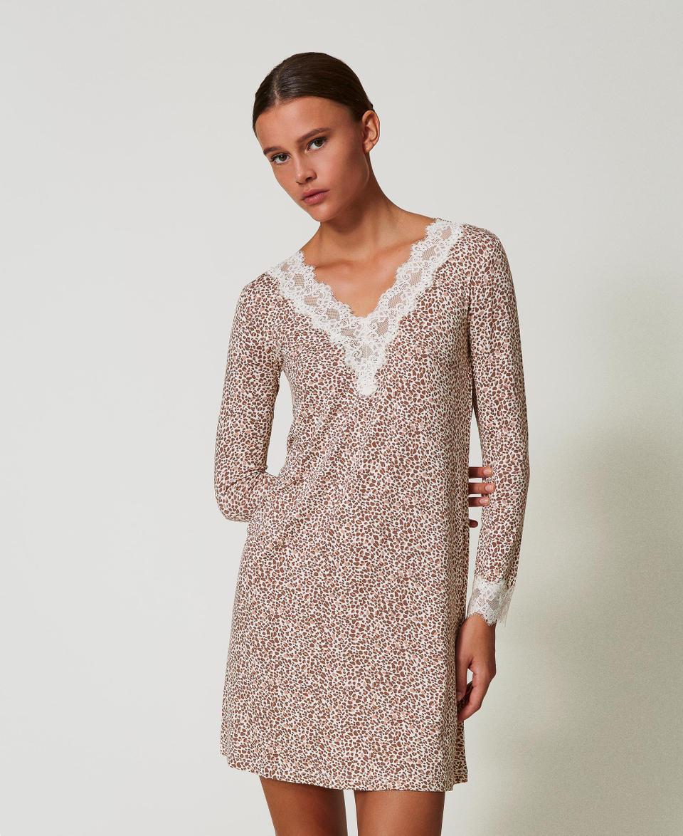 Twin Set Camicia da notte stampata con pizzo