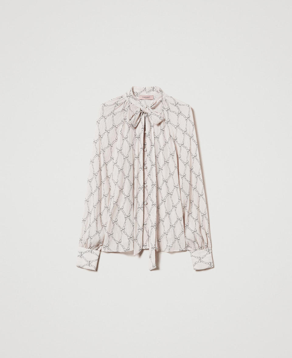 Twin Set Camicia In Creponne Con Stampa Fiocchi