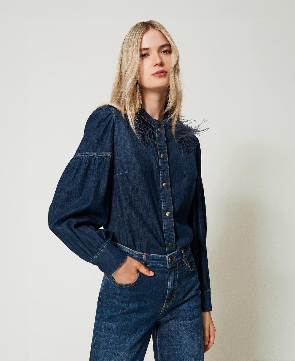 Twin Set Camicia In Jeans Con Piume