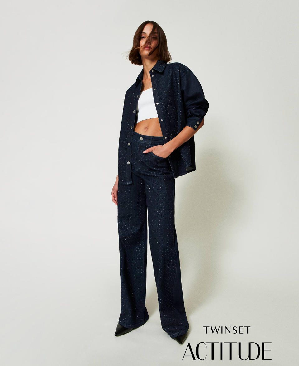 Twin Set Camicia in jeans con strass
