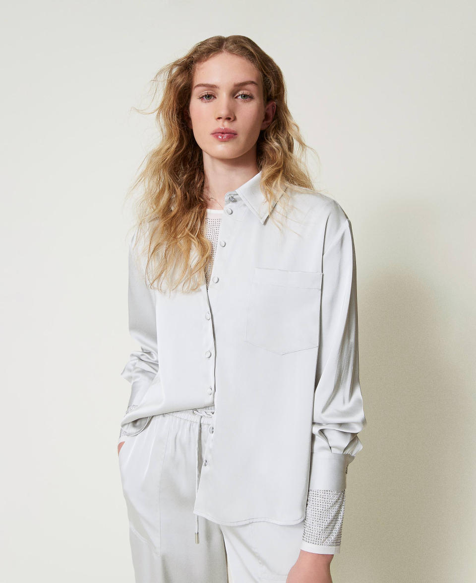 Twin Set Camicia in raso con bottone gioiello