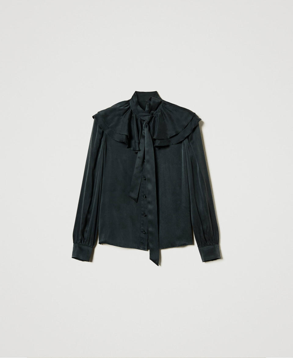 Twin Set Camicia In Raso Di Seta Con Volant