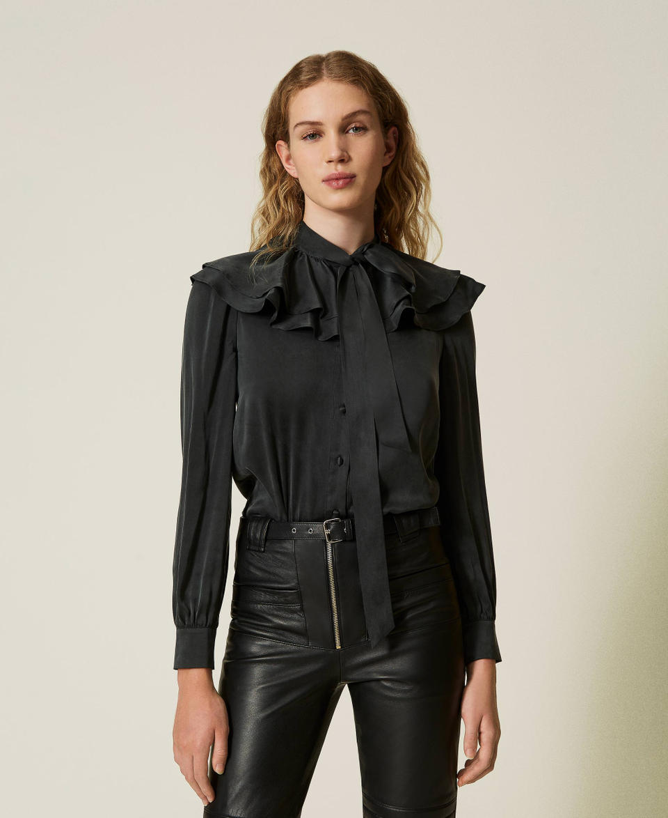 Twin Set Camicia In Raso Di Seta Con Volant