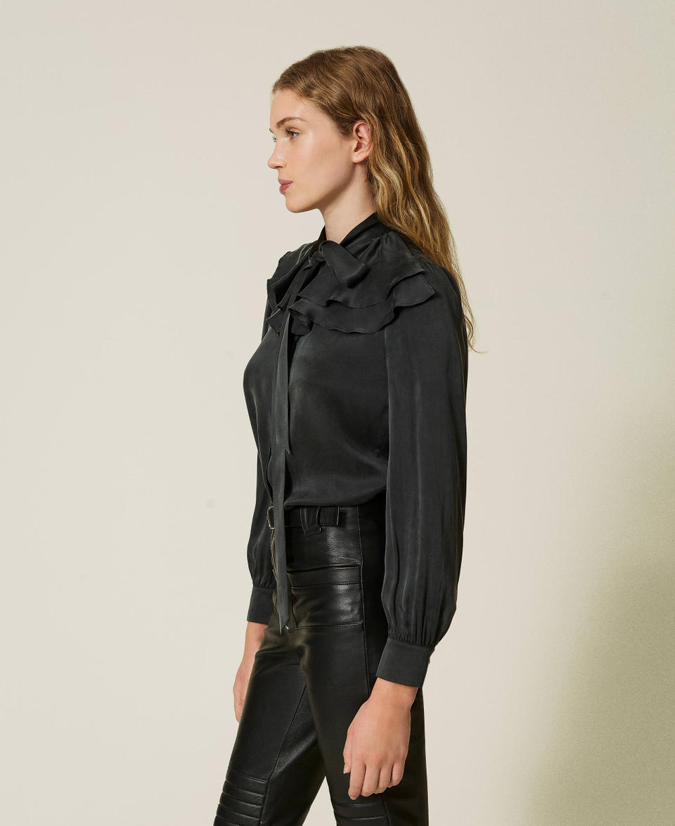 Twin Set Camicia In Raso Di Seta Con Volant