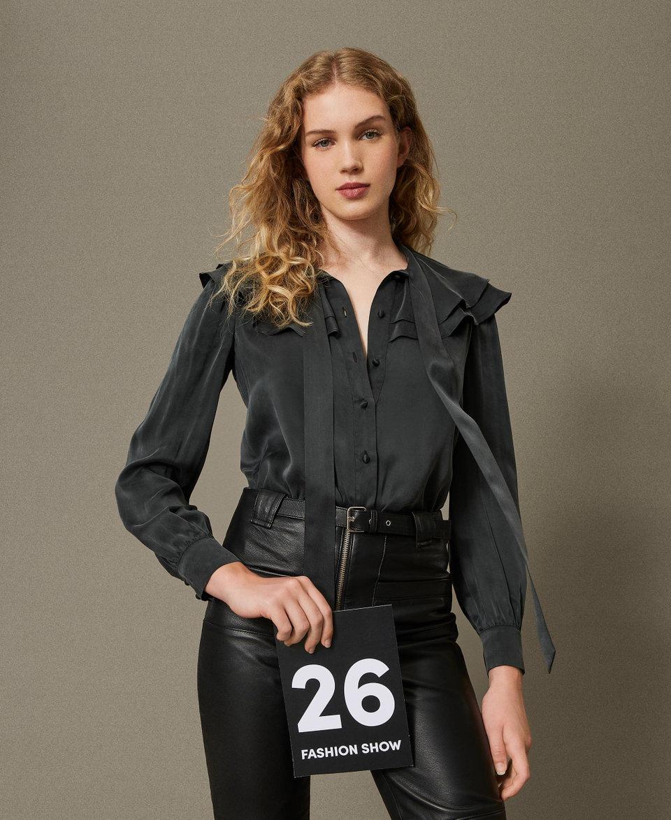 Twin Set Camicia in raso di seta con volant