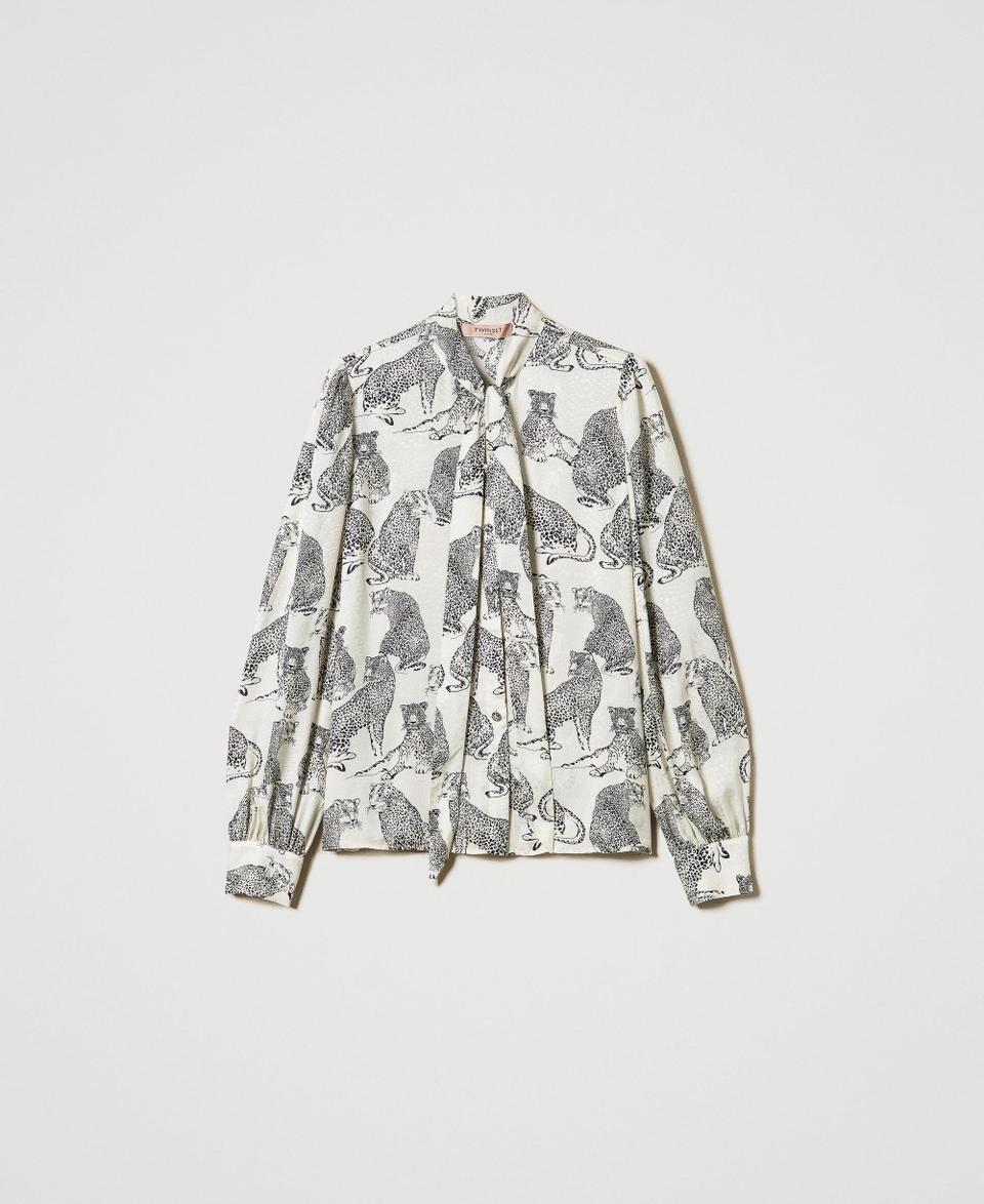 Twin Set Camicia Jacquard Con Stampa Giaguaro