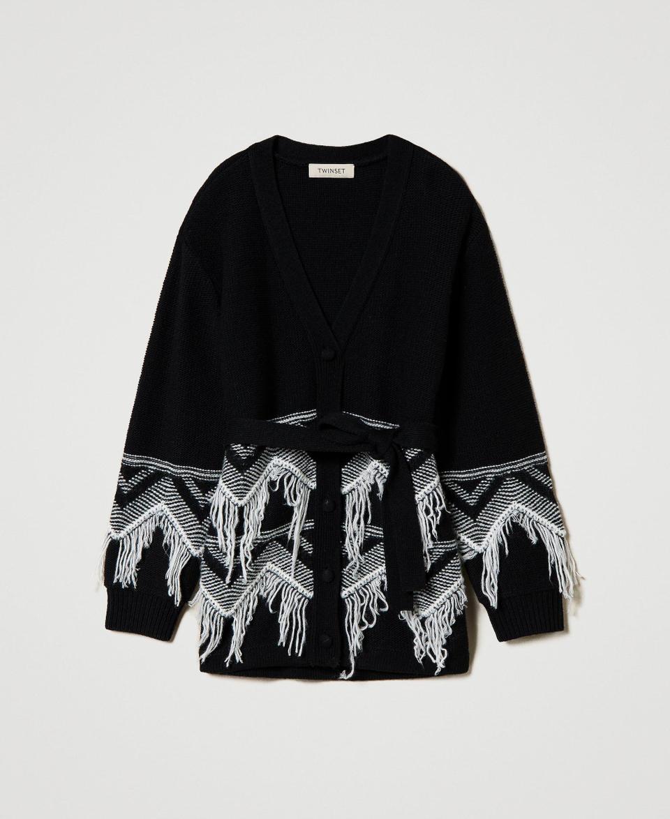 Twin Set Cappotto In Maglia Misto Lana Con Frange
