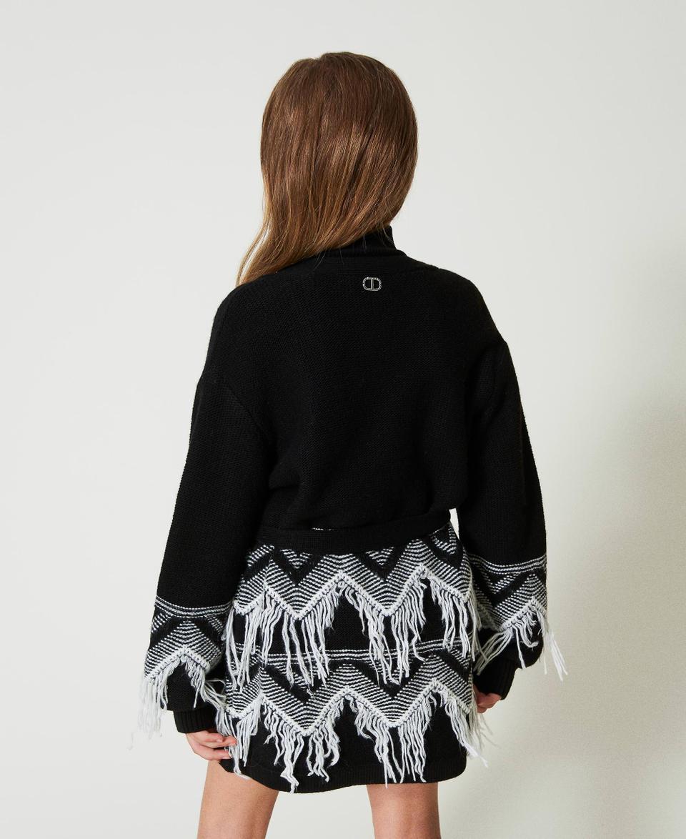 Twin Set Cappotto In Maglia Misto Lana Con Frange