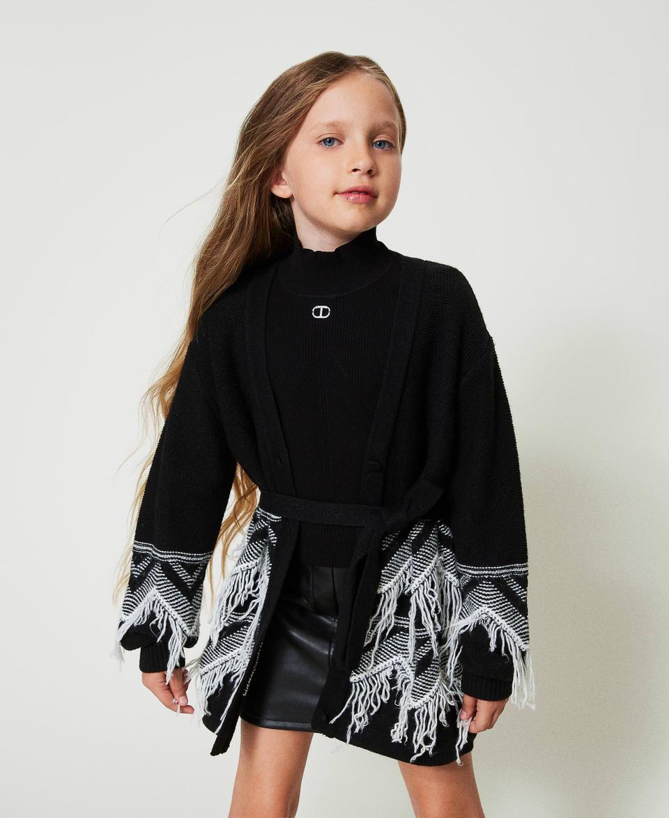 Twin Set Cappotto in maglia misto lana con frange
