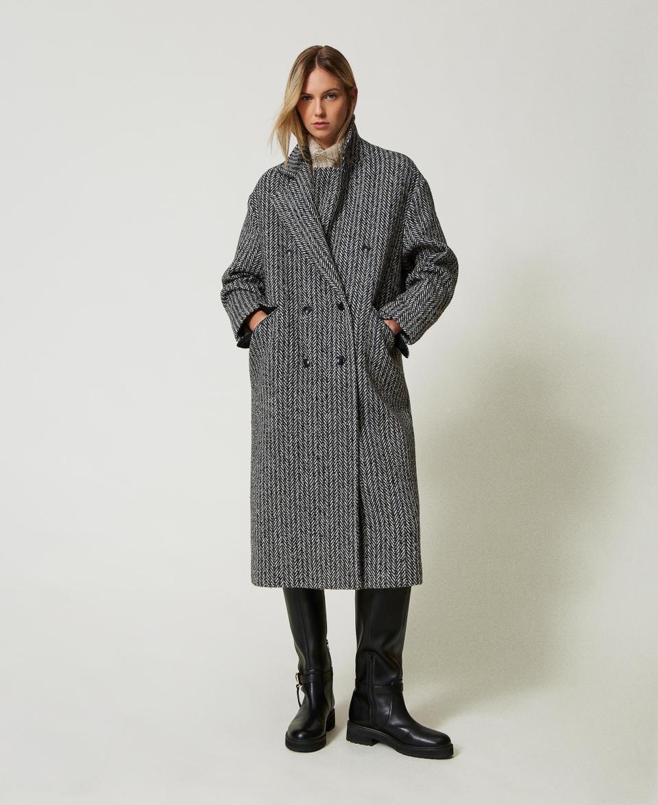 Twin Set Cappotto in misto lana gessato