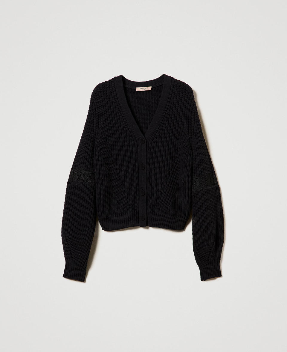 Twin Set Cardigan A Costine Con Pizzo