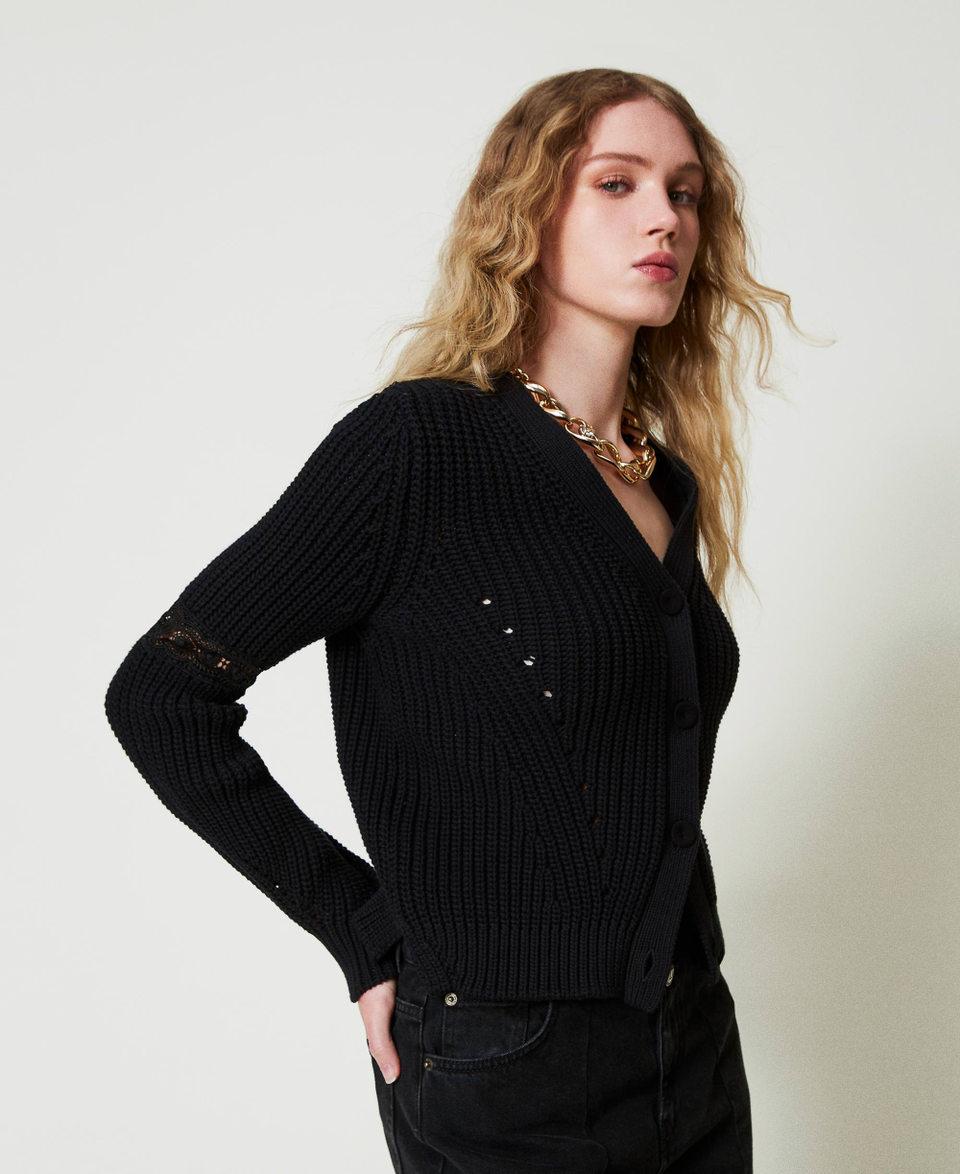 Twin Set Cardigan A Costine Con Pizzo