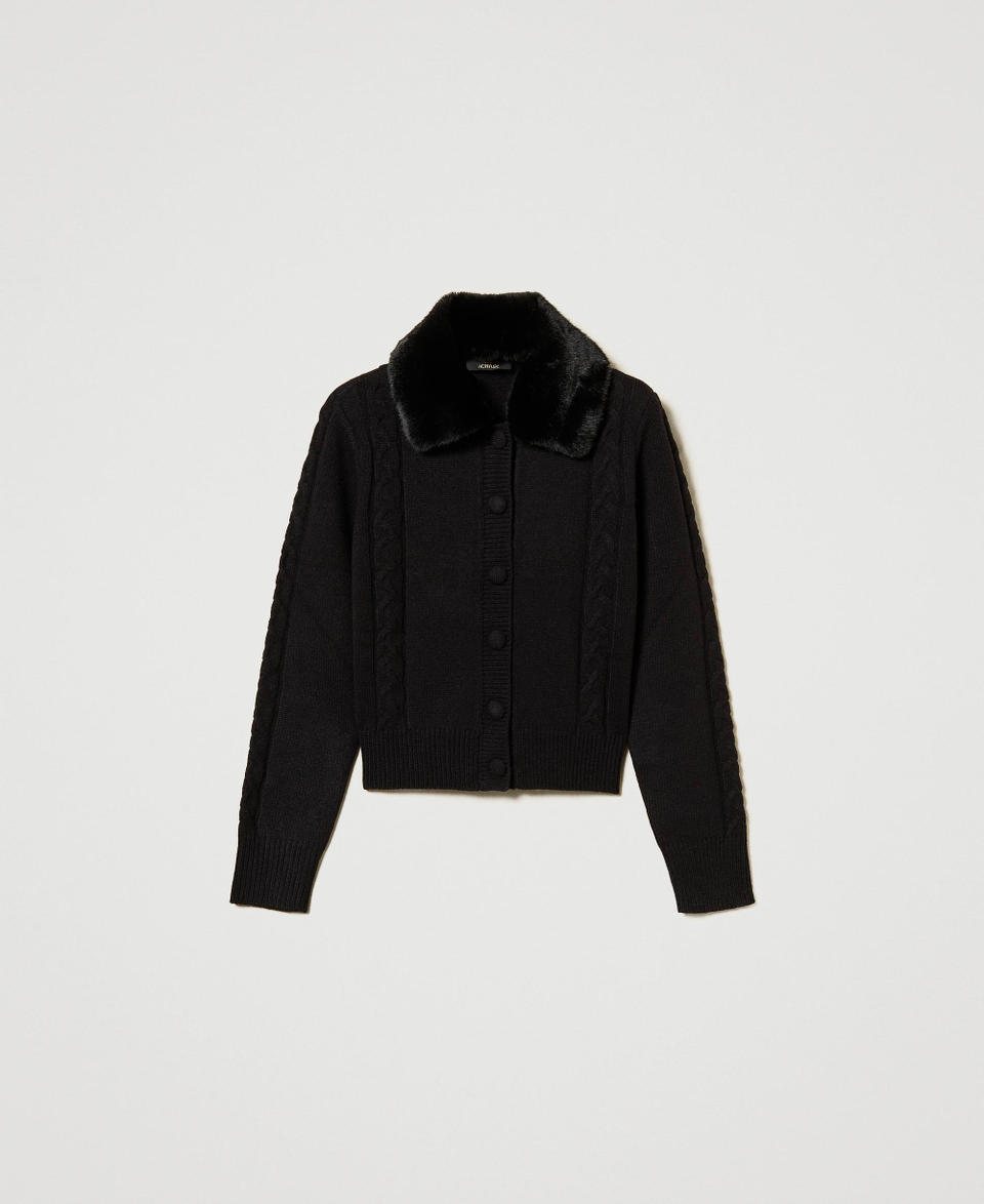 Twin Set Cardigan Corto Con Collo In Faux Fur