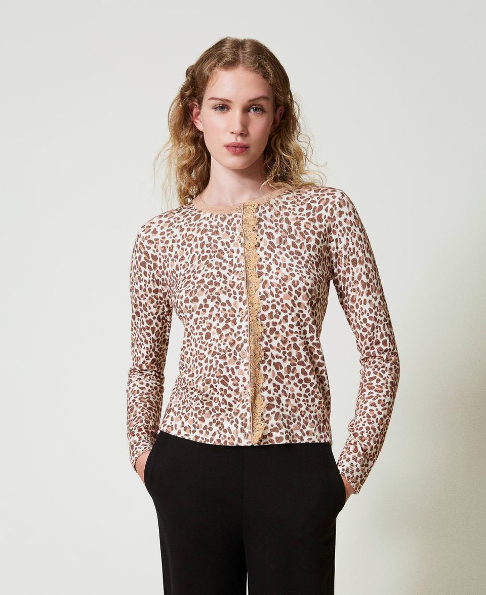 Twin Set Cardigan in maglia con stampa e pizzo