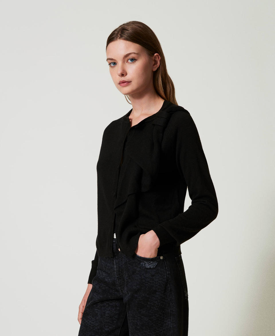 Twin Set Cardigan In Misto Lana Con Maxi Fiocco