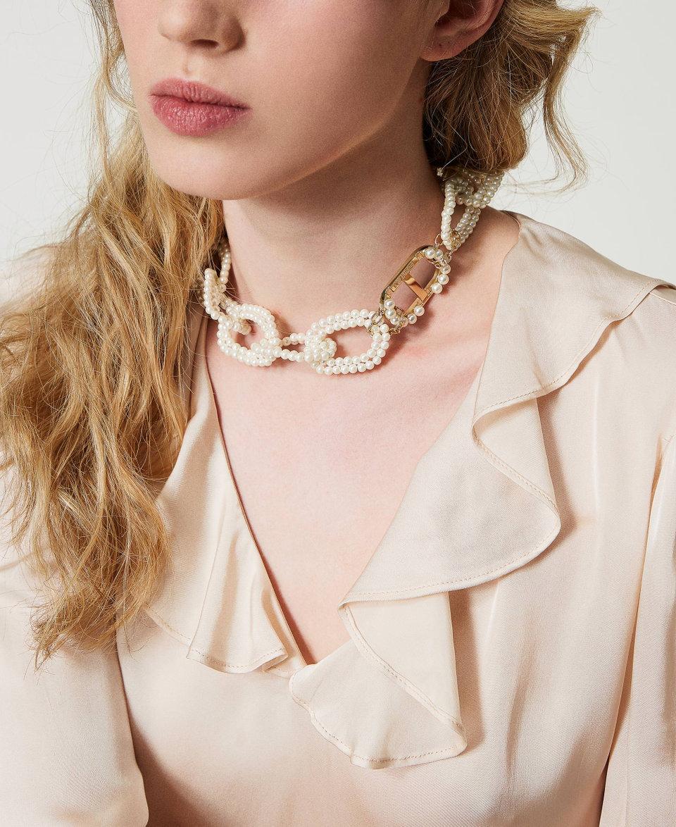 Twin Set Collana Con Catena Di Perle E Oval T