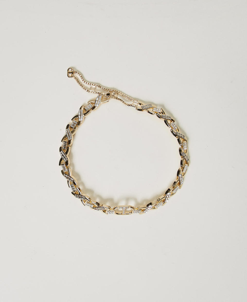 Twin Set Collana girocollo con strass e Oval T