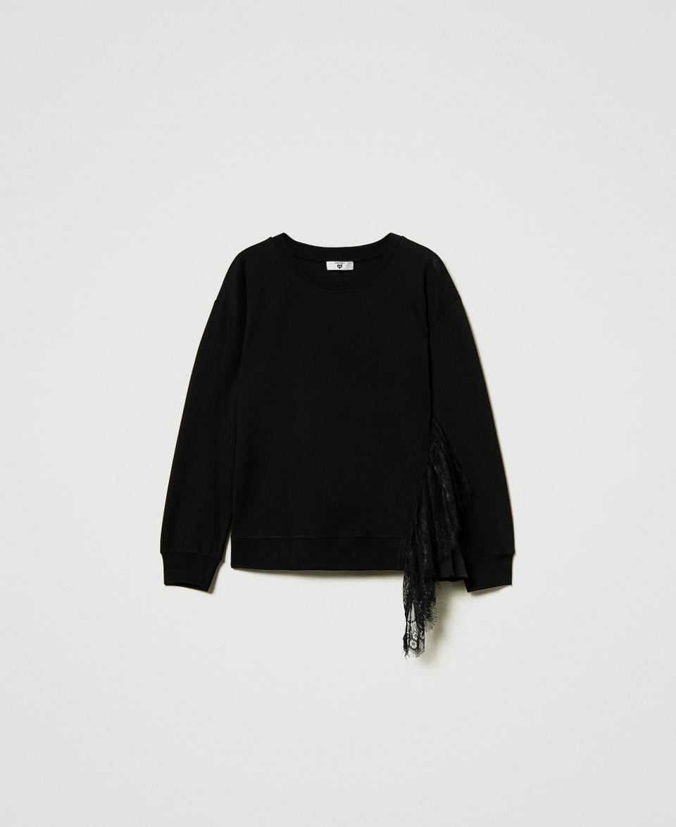 Twin Set Felpa Con Inserto Plissé E Pizzo