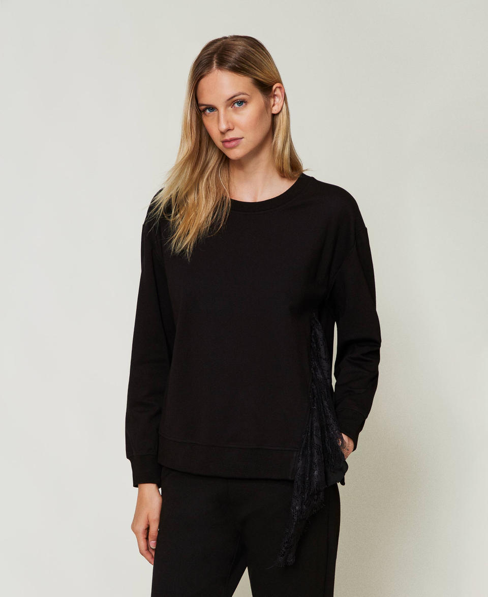 Twin Set Felpa Con Inserto Plissé E Pizzo