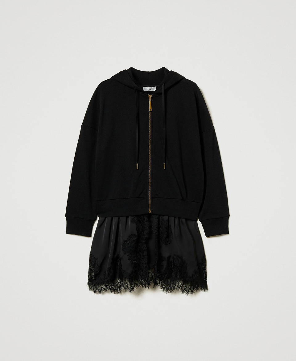 Twin Set Felpa Con Raso E Pizzo