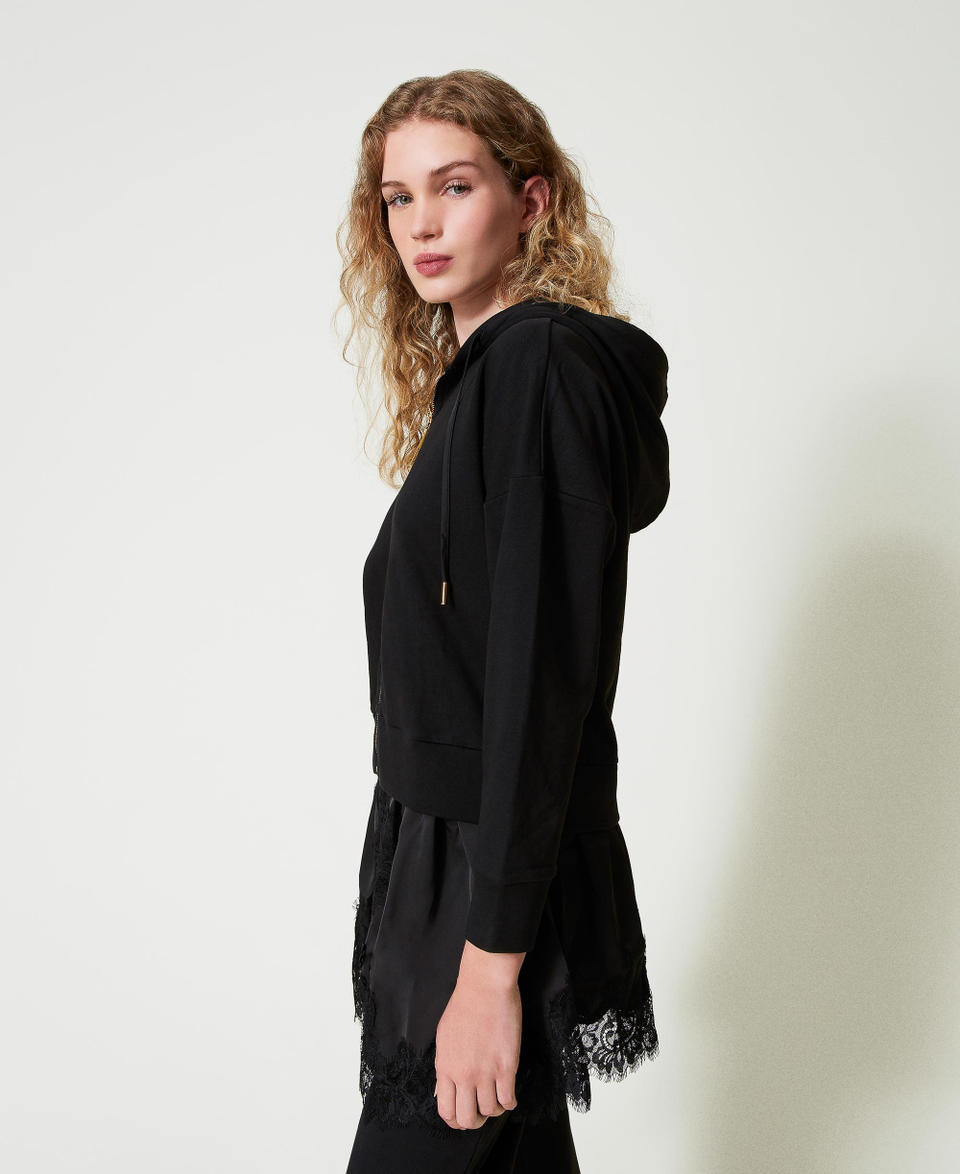 Twin Set Felpa Con Raso E Pizzo