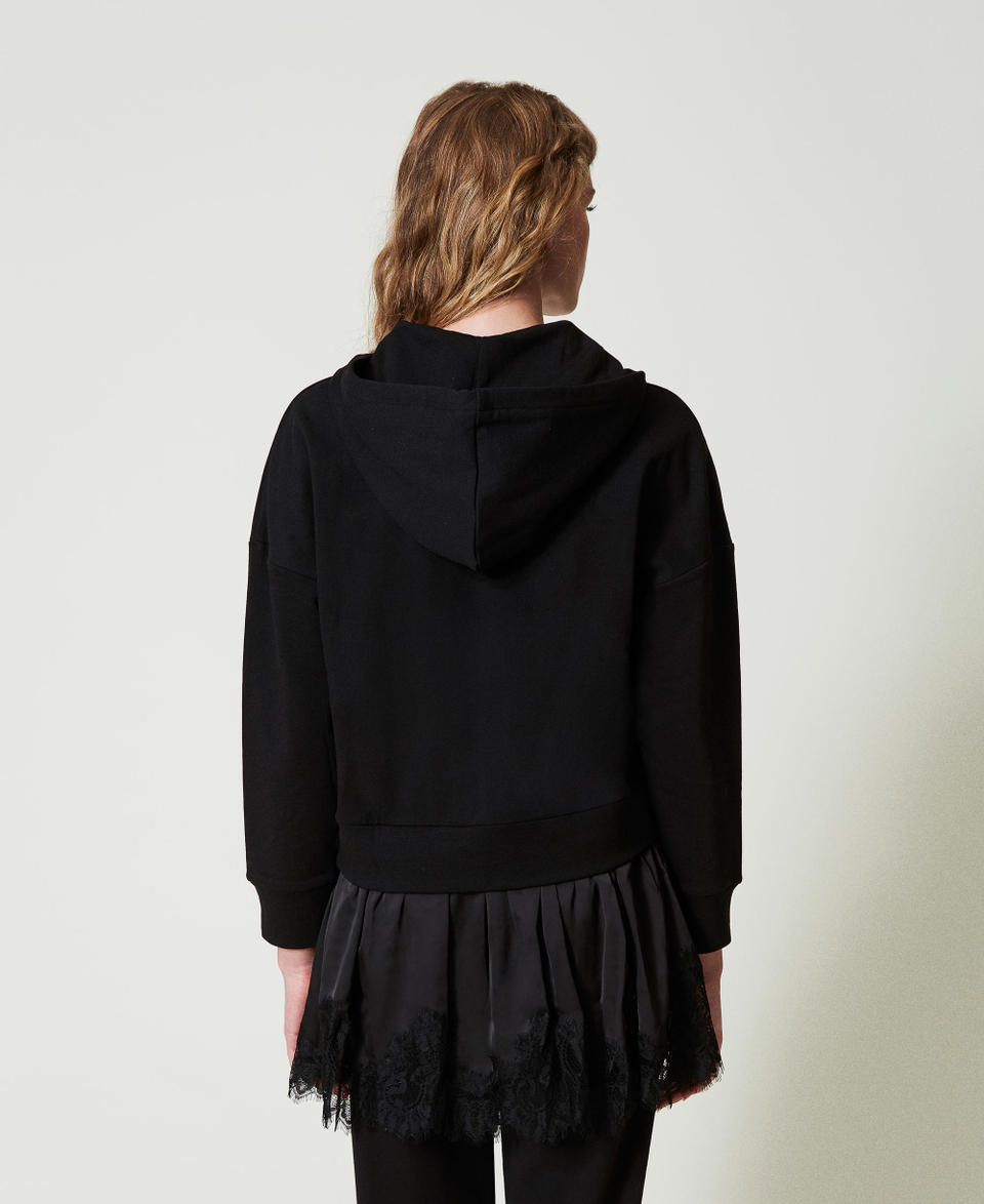 Twin Set Felpa Con Raso E Pizzo