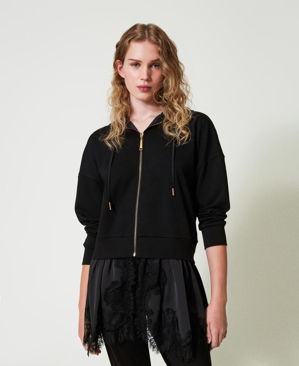 Twin Set Felpa Con Raso E Pizzo