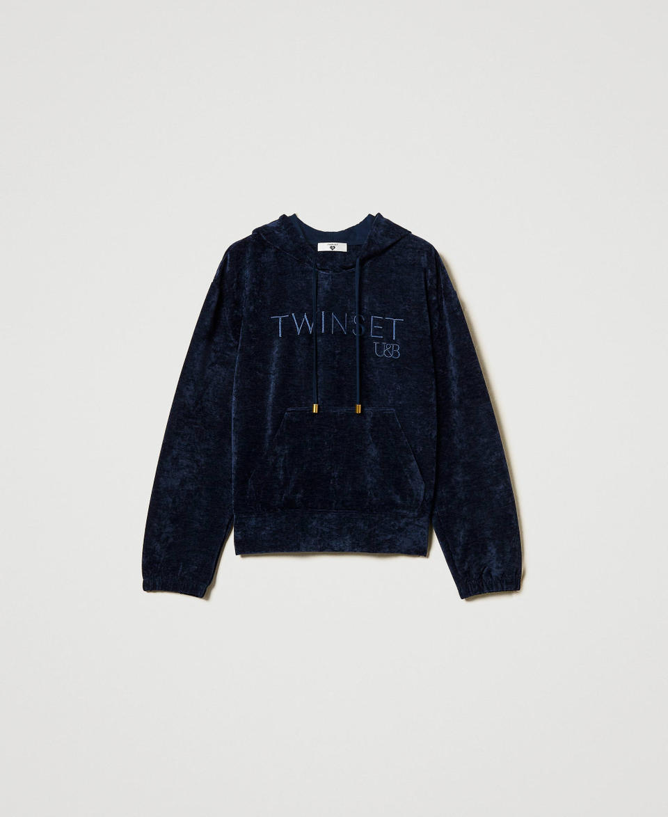 Twin Set Felpa In Velluto Con Logo Ricamato