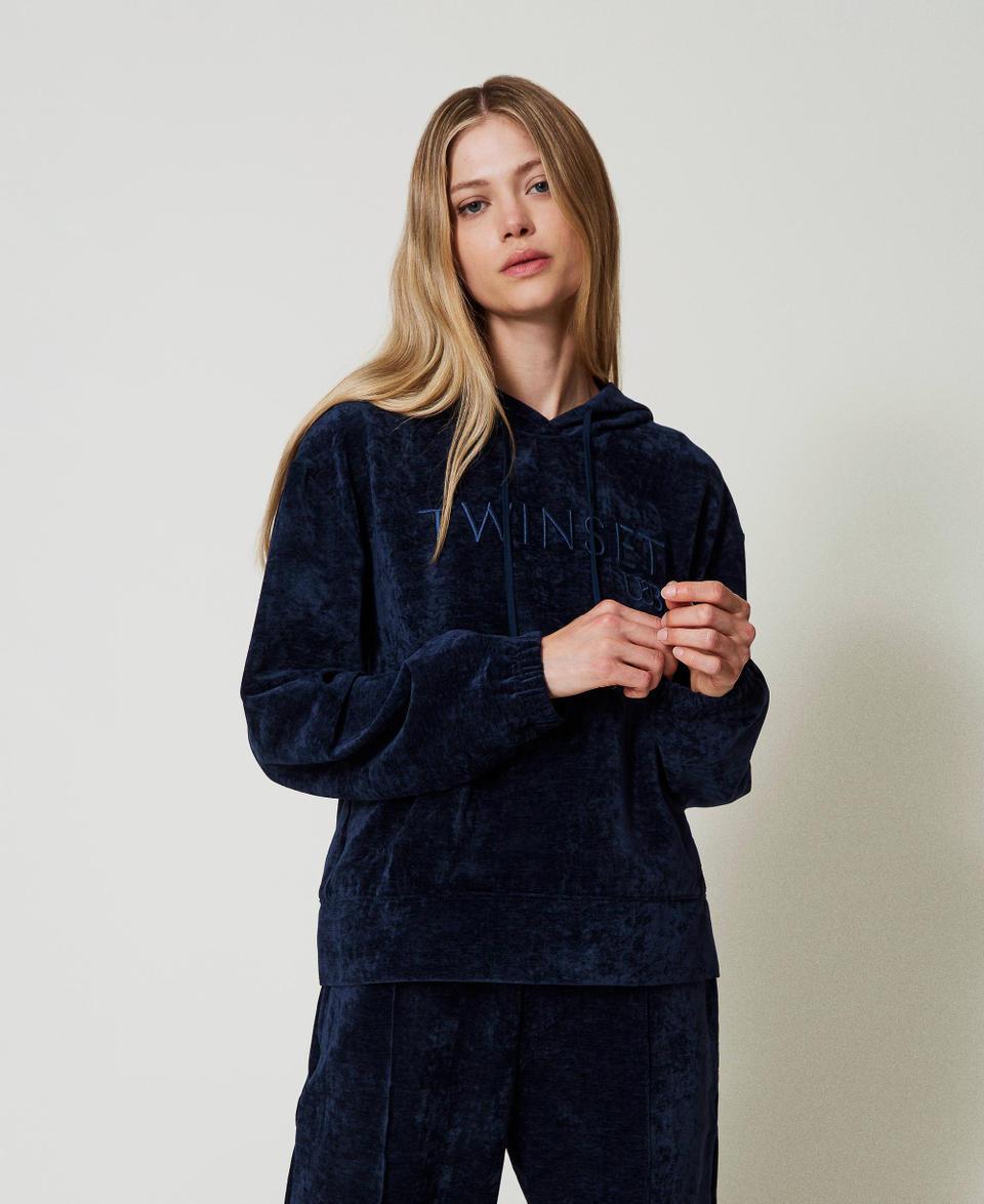 Twin Set Felpa in velluto con logo ricamato