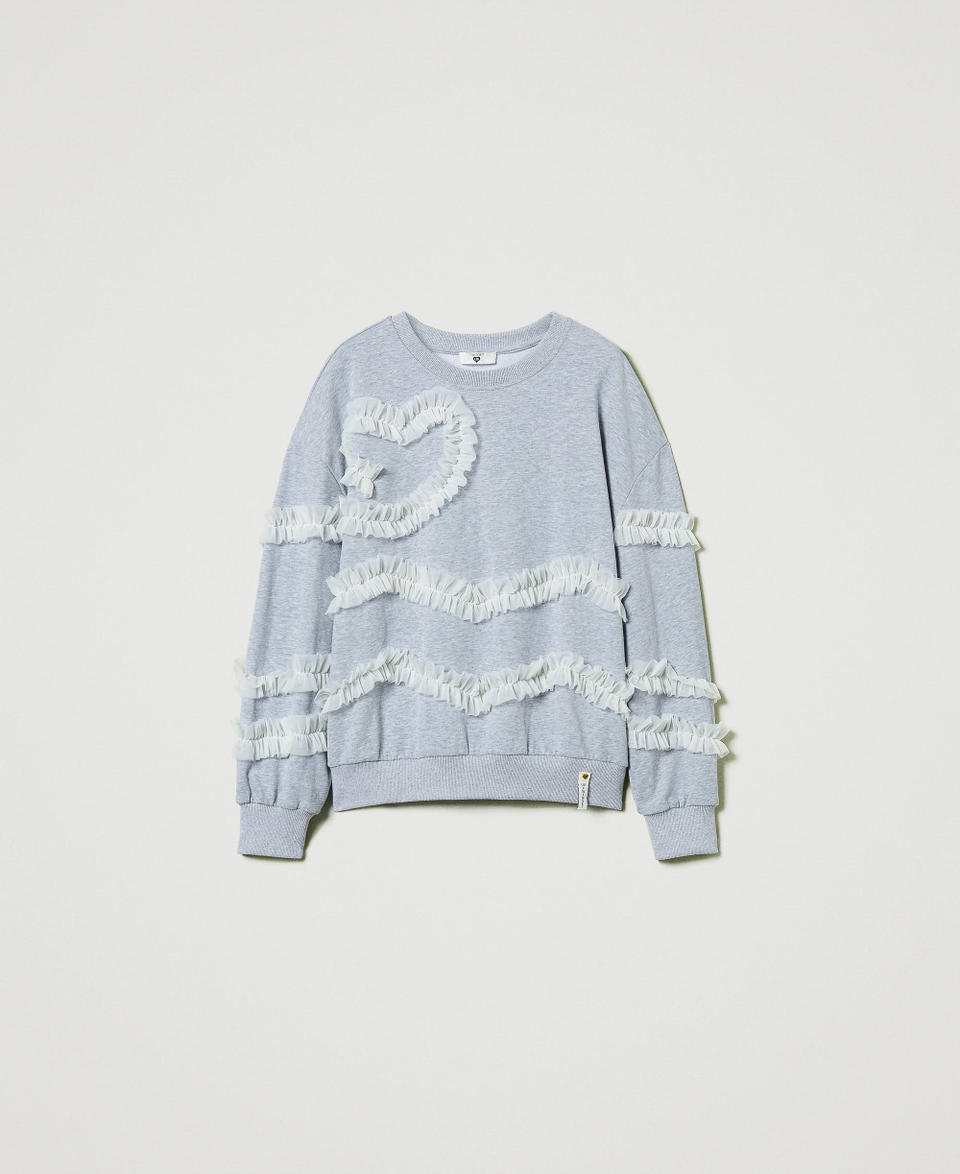 Twin Set Felpa Mélange Con Volant In Tulle