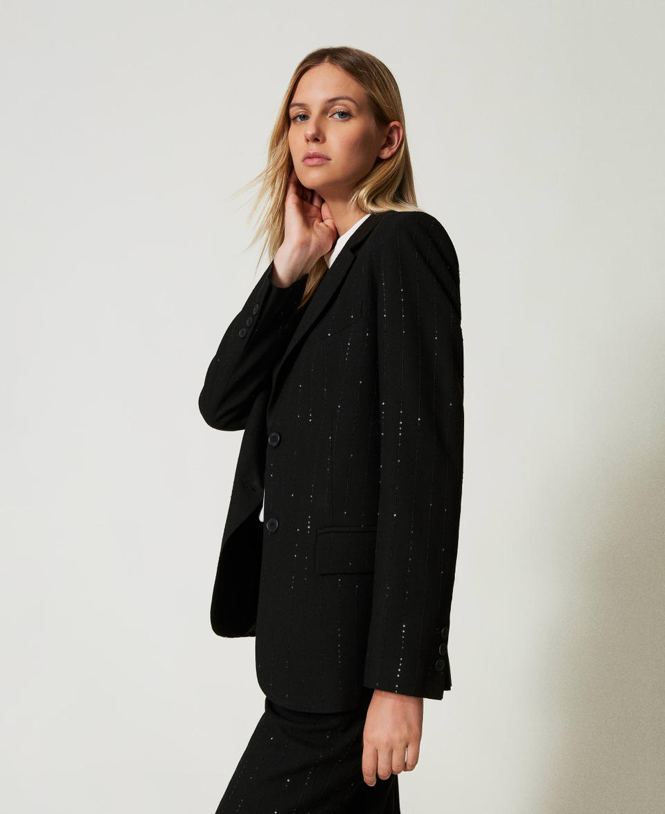 Twin Set Giacca Blazer In Panno Con Paillettes