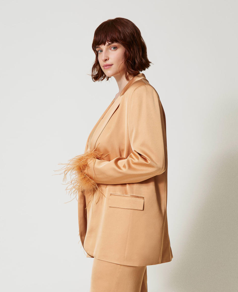 Twin Set Giacca Blazer In Raso Con Piume