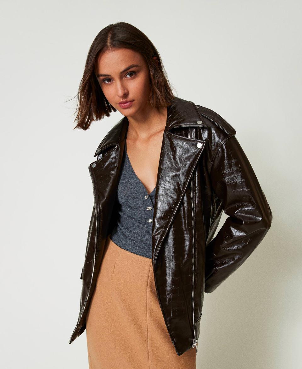 Twin Set Giacca Chiodo Con Stampa Animalier