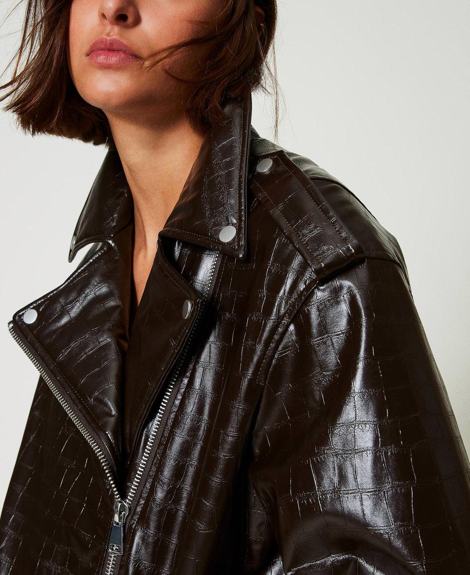 Twin Set Giacca chiodo con stampa animalier