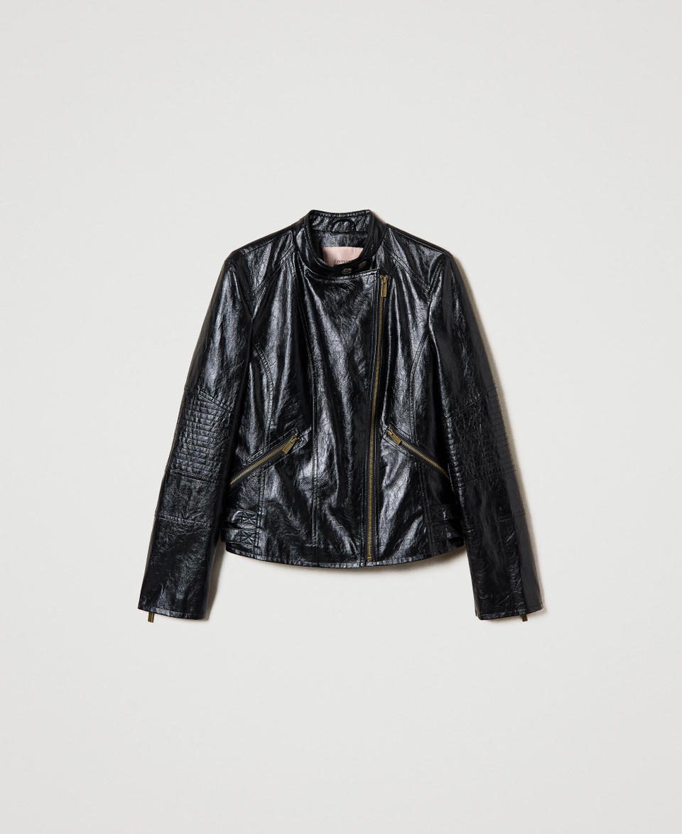 Twin Set Giacca Chiodo Effetto Pelle Con Zip