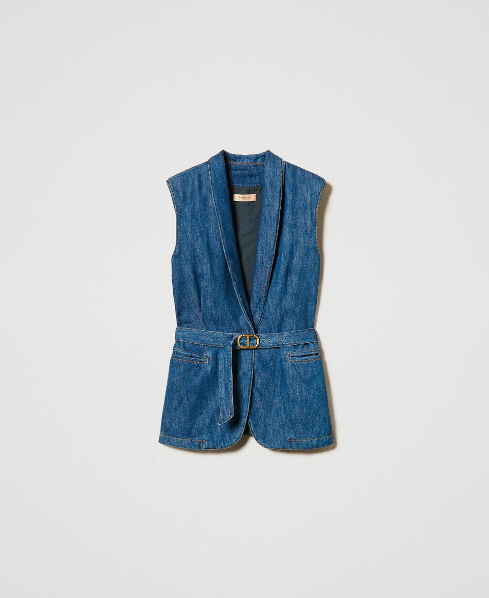 Twin Set Gilet In Jeans Con Cintura