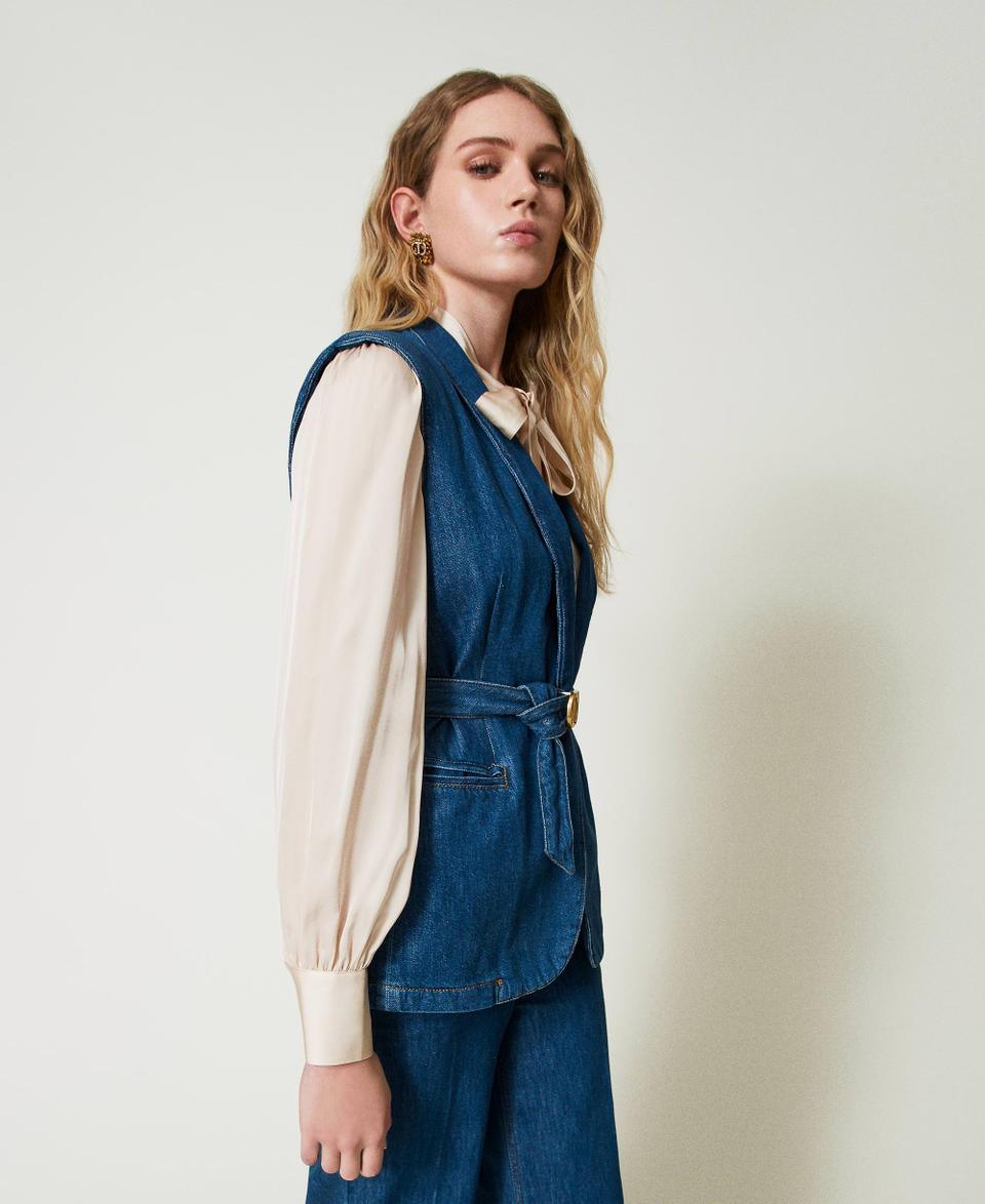 Twin Set Gilet In Jeans Con Cintura